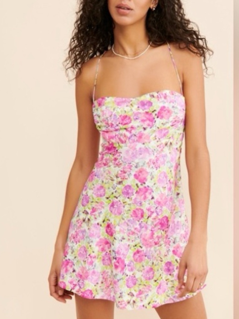For Love & Lemons Paulina Floral Lace-Up Mini Dress Cottagecore 39468